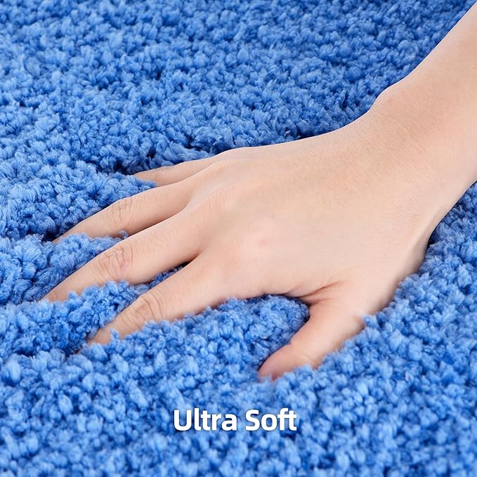 3 Pieces Luxury Bathroom Rug Set with U-Shaped Toilet Rug, Non-Slip Rubber Bottom, Thick Microfiber Fluffy Plush, Water Absorption, Quick Dry, Ultra Soft, Bath Mats for Bathroom, Tub(Sky Blue)