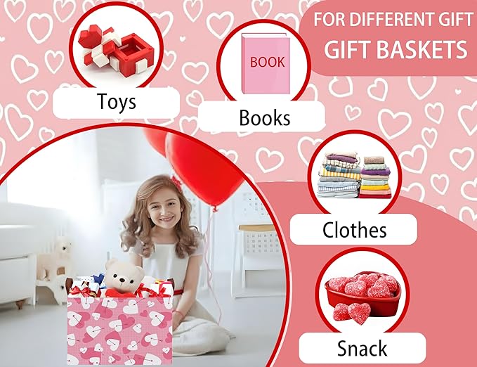 Large Valentine's Day Basket Heart Shaped Storage Bin for Gifts Collapsible Organizer Room Decor (Arrow White Pink Love)