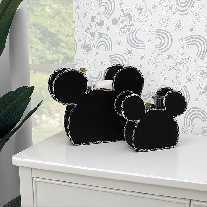 Disney Mickey Mouse Shaped Black 2 Piece Felt Nursery Storage Caddy - 1 Large, 1 Small (Pack of 3)