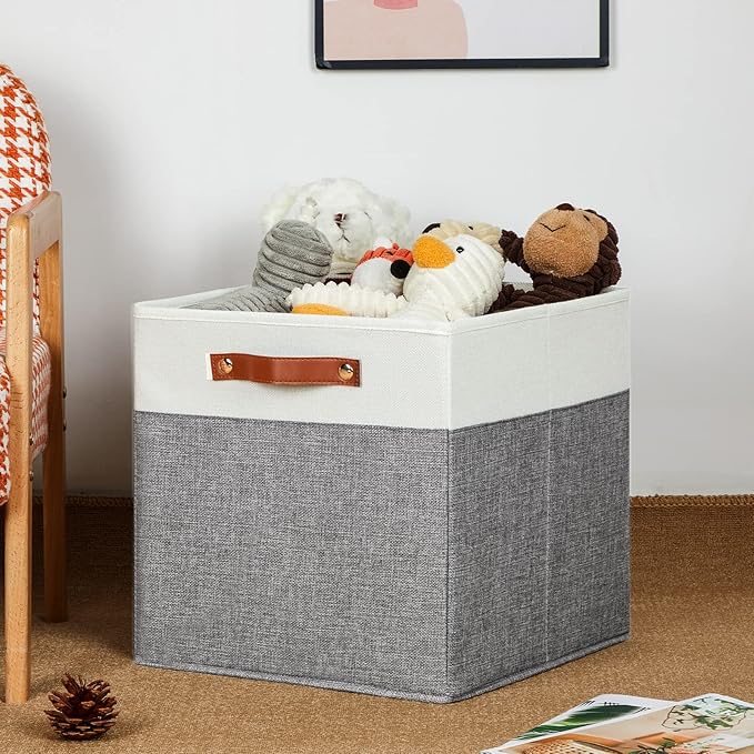 HNZIGE 13x13 Foldable Storage Bins Set of 4 Storage Cubes Fabric Storage Baskets for Shelves with Handles Organizer for Toy Nursery Closet Bedroom