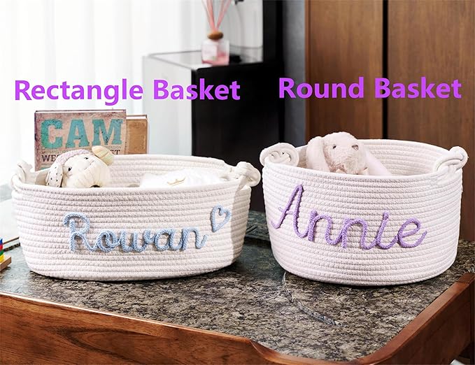 JUPPE Custom Baby Shower Basket, Personzlized Basket with Baby Name, Baby Boy Girl Storage Organizer Cotton Rope Nursery Decor Newborn Gift (style 1) (Style 5)