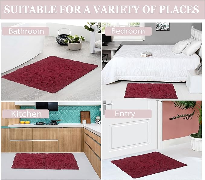 Home Weavers Bell Flower Collection 100% Cotton Tufted Bath Rugs, Extra Soft and Absorbent Bath Rugs, Non-Slip Bath Mats, Machine Washable, Bath Mats for Bathroom Floor and Tub, 25"x25" Heart, Red