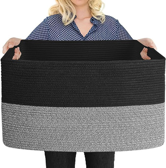 Extra Large Storage Baskets, 22" x 17" x 12" Black Baskets for Organizing, Rectangle Woven Basket for Blankets, Toys, Towels, Laundry, Decorative Wicker Storage Basket, Basket for Decor