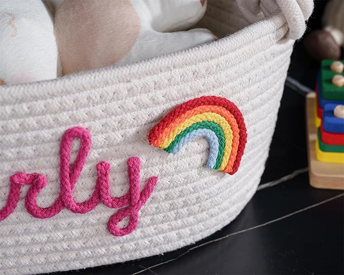 JUPPE Custom Baby Shower Basket, Personzlized Basket with Baby Name, Baby Boy Girl Storage Organizer Cotton Rope Nursery Decor Newborn Gift (style 1) (Style 4)