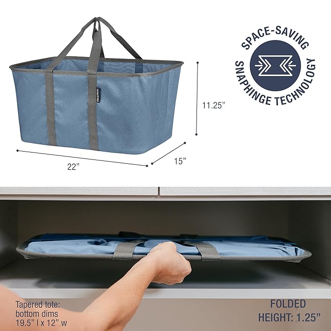 CleverMade Collapsible Laundry Tote 2-Pack (50L) – Foldable Carry-All Storage Bin for Laundry, Car Trunk, RV, Dorm & Home Organization - Denim