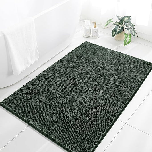 Hunter Green Bathroom Rugs 40"x60" - Large Plush Chenille Non-Slip Runner Bath Mat - Absorbent, Washable, Soft Decor for Shower, Sink, Tub, Floor, Home Accessories