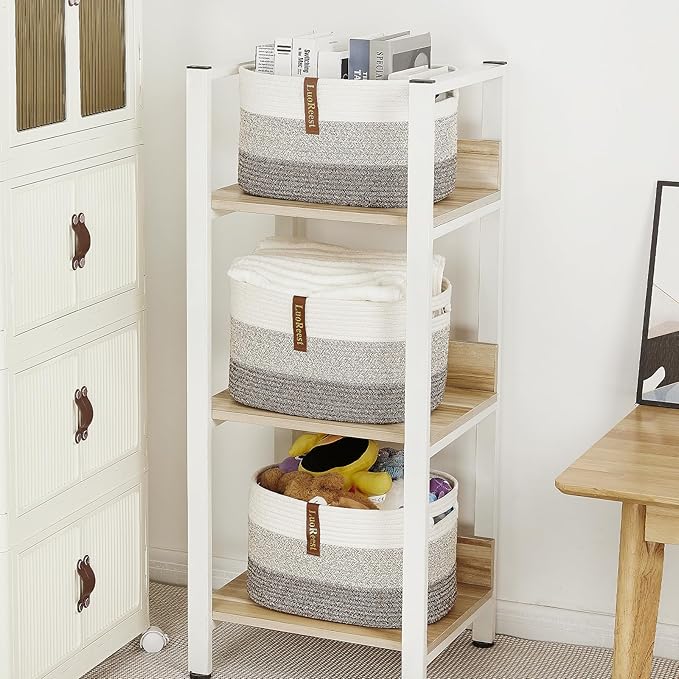 Storage Basket Woven Baskets for Organizing | Woven Rope Basket Bins Cube Shelf Closet Storage Baskets | 15×10×9” Cute Baby Basket for Nursery | 3 Pack (Gradient Yellow)