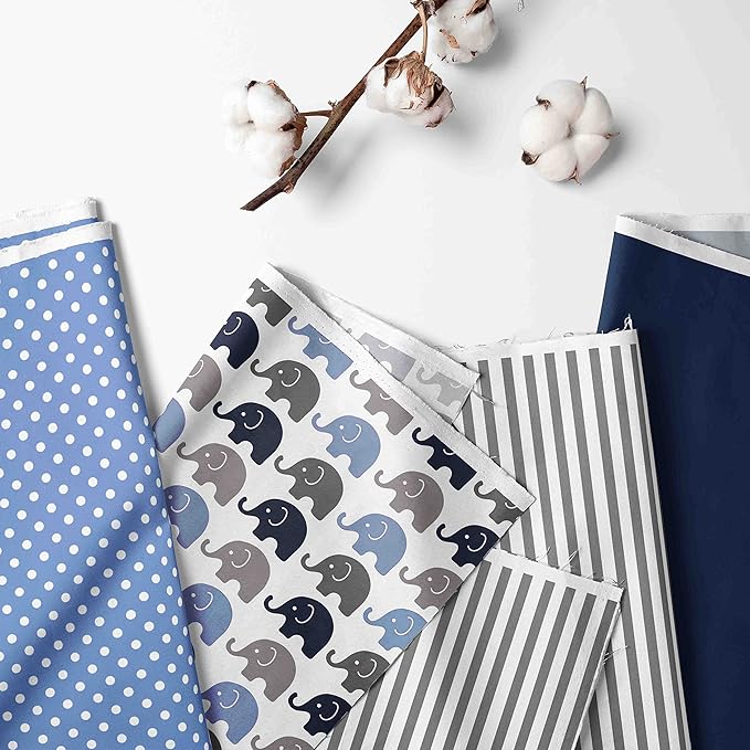 Bacati Elephants Nursery Fabric Storage Caddy with Handles, Blue/Navy/Grey