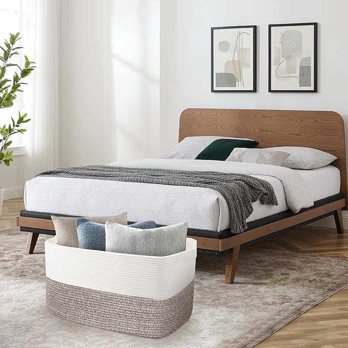 Large Blanket Basket, 22"x17"x12" Rectangle Blanket Storage for Living Room, Decorative Kids Dog Toy Bin Box, Soft Woven Cotton Rope Storage Basket, Big Wicker Throw Pillow Organizer Holder