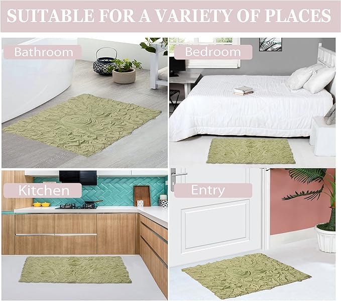 Home Weavers Bell Flower Collection 100% Cotton Tufted Bath Rugs, Extra Soft and Absorbent Bath Rugs, Non-Slip Bath Mats, Machine Washable, Bath Mats for Bathroom Floor and Tub, 22" Round, Green