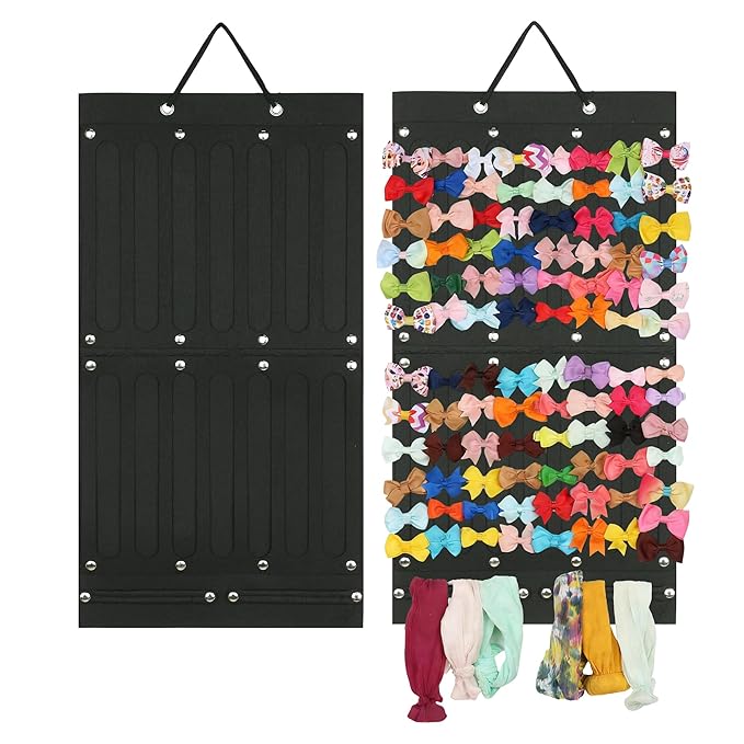 PACMAXI Baby Girl Hair Bows Holder, Hair Clips Storage Hanger For Ribbons, Hair Bows Organizer, Baby Hair Clip Storage Display Sturdy Stand, Wall Hanging for Girl Room (Black 2, Small)
