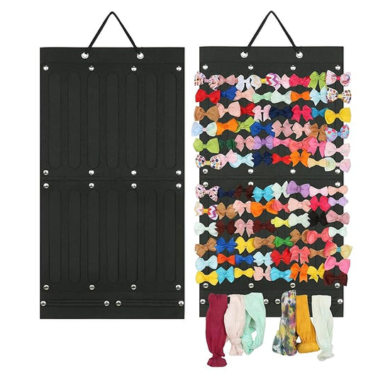 PACMAXI Baby Girl Hair Bows Holder, Hair Clips Storage Hanger For Ribbons, Hair Bows Organizer, Baby Hair Clip Storage Display Sturdy Stand, Wall Hanging for Girl Room (Black 2, Small)