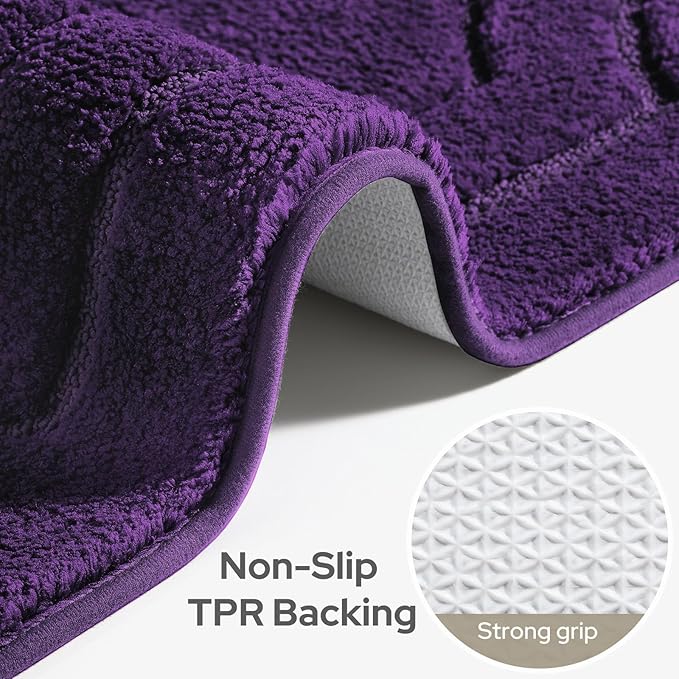HOMEIDEAS Purple Bathroom Rugs, Extra Soft and Absorbent Microfiber Plush Bathroom Rug Set with Non Slip Backing(Purple)