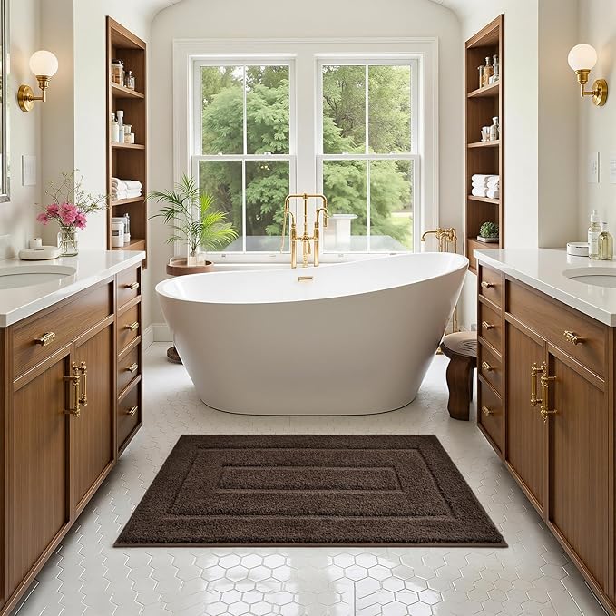 HOMORE Bathroom Rug 24x48 Inch Soft Absorbent Microfiber Bathroom Runner Rug, Washable Bath Runners Rugs for Bathrooms Non Slip Bath Rugs for Shower Tub,Brown