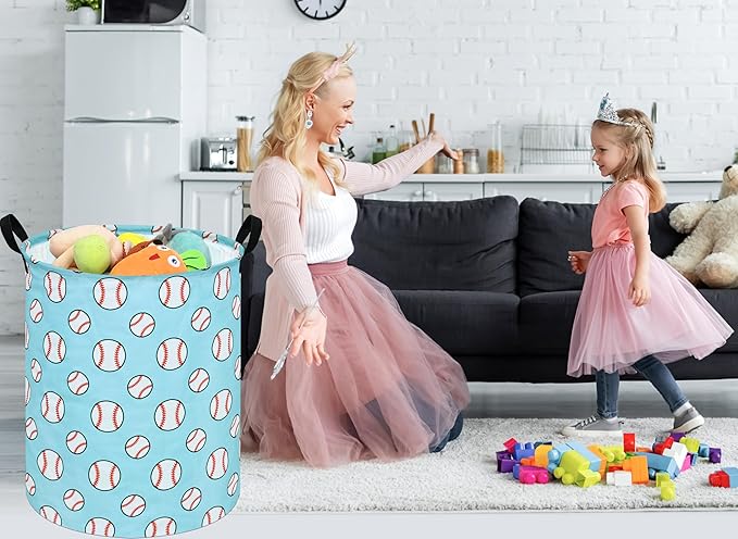 19.7" Round Kids Laundry Basket Gift Basket Storage Laundry Hamper Laundry Basket Baby Toys Nursery Bin with Handles,Storage Basket for Kids Room Bedroom Decor(Baseball)