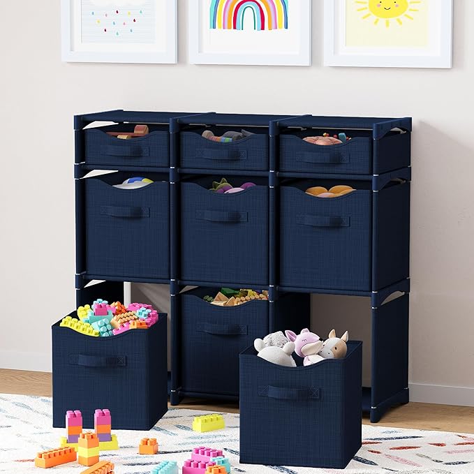 9 Cube Storage Organizer With Bins Included - Closet Storage With 9 Storage Bins - Easy To Assemble Storage Unit With Drawers - Closet Organization For Clothes, Bedroom, Nursery, & Toys (Navy)