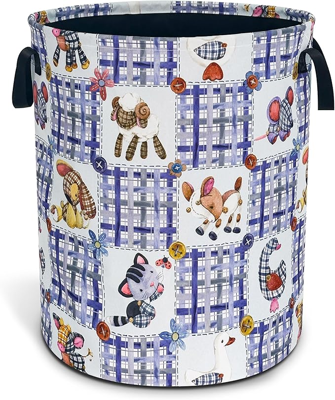 Cute Animal Doll Pattern Laundry Basket Oxford Cloth Cartoon Laundry Hamper With Handle Foldable Portable Clothes Storage Basket 18.9 X 16.5 In Storage Bag For Laundry Room/Bathroom/Bedroom/Dormitorie