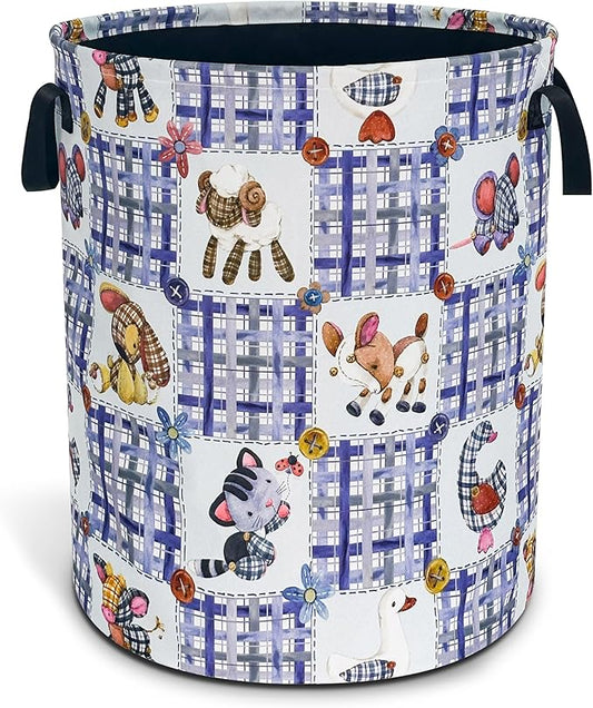 Cute Animal Doll Pattern Laundry Basket Oxford Cloth Cartoon Laundry Hamper With Handle Foldable Portable Clothes Storage Basket 18.9 X 16.5 In Storage Bag For Laundry Room/Bathroom/Bedroom/Dormitorie