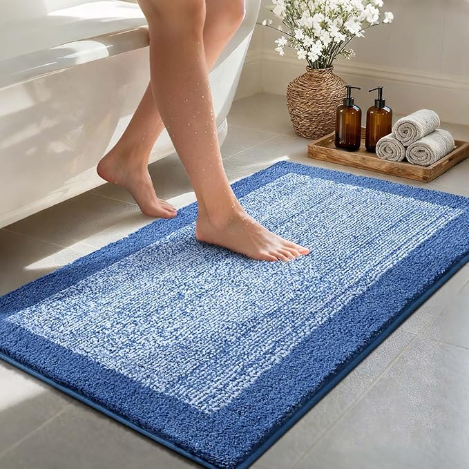48x24 Long Bathroom Rugs Washable Non Slip, Blue Bath Mat for Bathroom Floor Tub, Soft Absorbent Quick Dry Mats for Shower,Bathtub,Home Decor