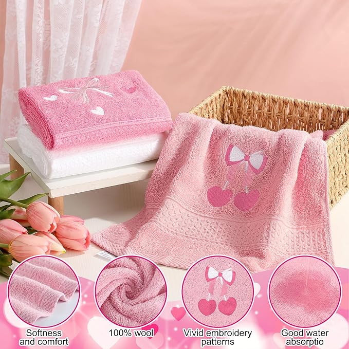 3 Pcs Bow Heart Hand Towels for Bathroom Embroidered Bathroom Towels Farmhouse Decorative 13.78 x 29.53 Inch Absorbent Soft Cotton for Kitchen Dish Fast Drying Decor