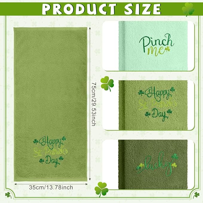 3 Pack Saint Patrick's Day Hand Towels 13.4 x 29.2 Inch Cotton Embroidered Lucky St Patricks Day Bathroom Towel Absorbent St. Patrick's Decorative for Hand Drying Cleaning Gift