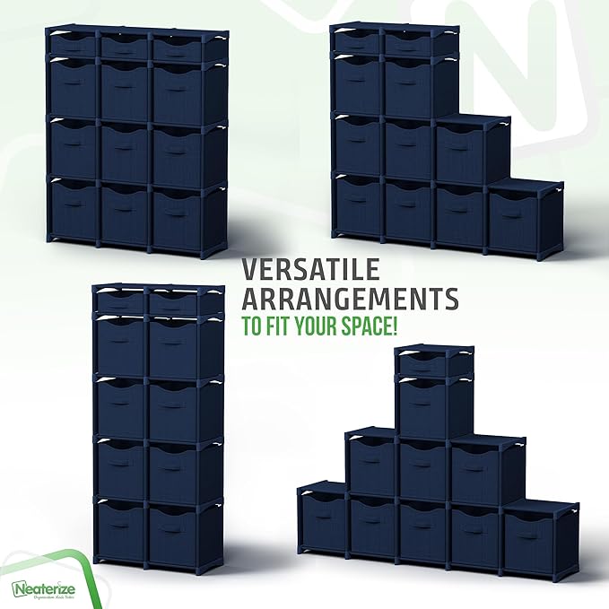12 Cube Storage Organizer With Bins Included - Closet Storage With 12 Storage Bins - Easy To Assemble Storage Unit With Drawers - Closet Organization For Clothes, Bedroom, Nursery, & Toys (Navy)