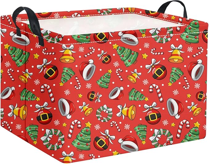 HIYAGON Rectangular Christmas Basket Fabric Storage Bin Storage Boxes Collapsible Storage Basket for Clothes Books Shelves Basket(Red Christmas)
