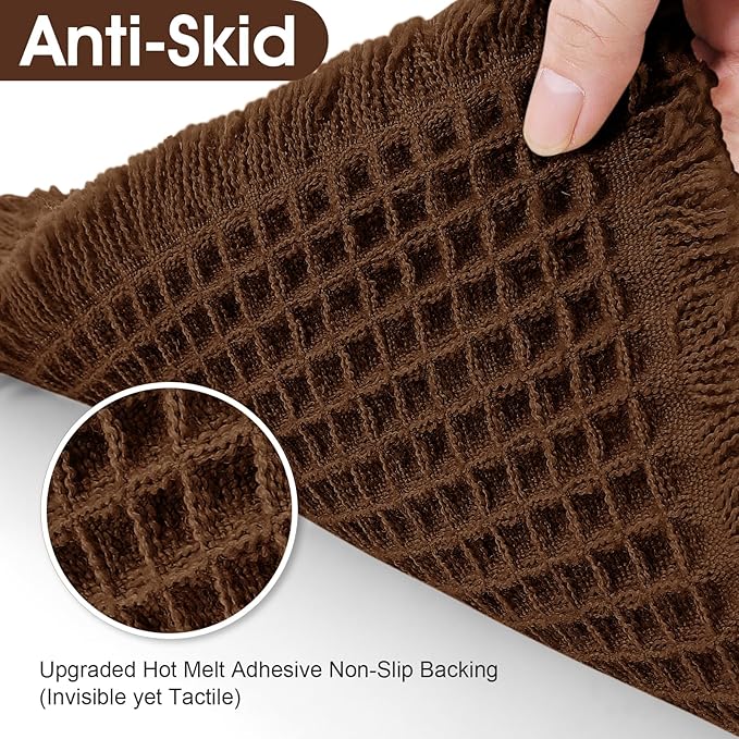 Accumtek Extra Large Waffle Bath Mat, 6'x2' Brown, Super Absorbent Non-Slip Quick Dry Bathroom Rugs with Tassels, Machine Washable Ultra Soft Boho Bath Rugs for Floor, Toilet Mats Boho Farmhouse Decor