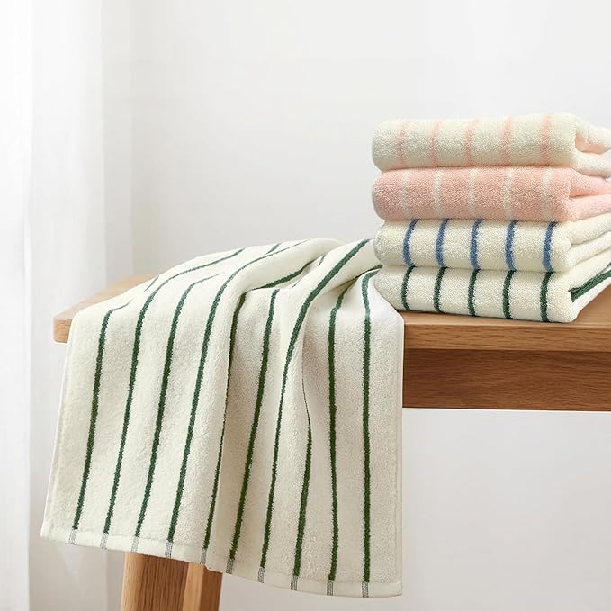2-Pack Premium Stripe Cotton Hand Towels with Hanging Loop - 13x28 Inch, Medium Weight 420GSM, Ultra Absorbent, Daily Bathroom & Face Towels, Soft Comfortable Durable Pink Ground Beige Stripe Design