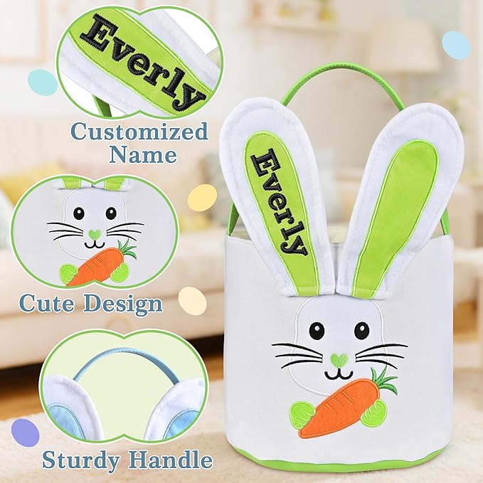 Easter Baskets for Kids - Touber Bunny Easter Basket | Gifts for Boys & Girls and Hunting Party Favor Supplies - Green Ears