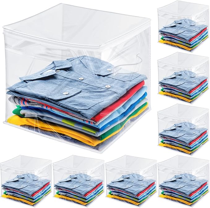 Newwiee 15 Pcs Clear Cube Storage Bins 14 x 14 x 14 Inch Plastic Zippered Cube Organizer Foldable Sweater Storage Closet Organizer Collapsible Plastic Bags Bins Containers with Zipper and Handle