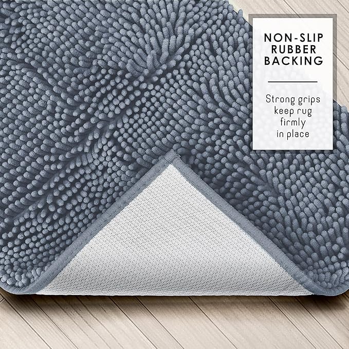 Hearth & Harbor Bathroom Rugs, Chenille Bath Mat - Machine Washable Bath Mats for Bathroom Non-Slip Backing Rubber, Quick Dry Bathroom Mat, 17 x 24 - Stone Blue