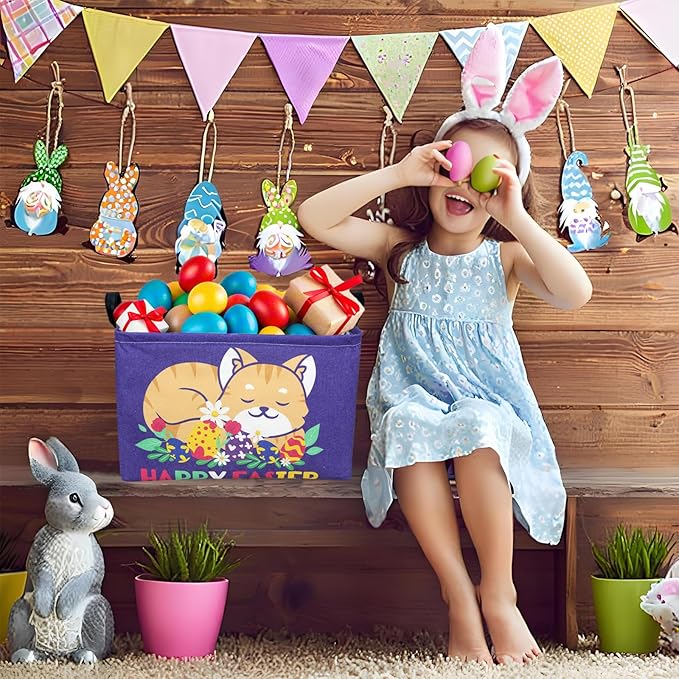Cat Easter Basket for Kid Large Empty Easter Bunny Eggs Décor Storage Basket (Cat)