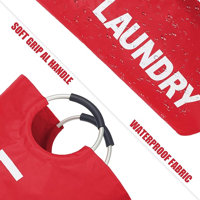 Twira 100L Large Laundry Basket, Laundry Hamper Stands Up Well, Laundry Bag with Padded Handles, Waterproof Clothes Bin Collapsible, Clothes Hamper for Bathroom, Laundry, College (Red)