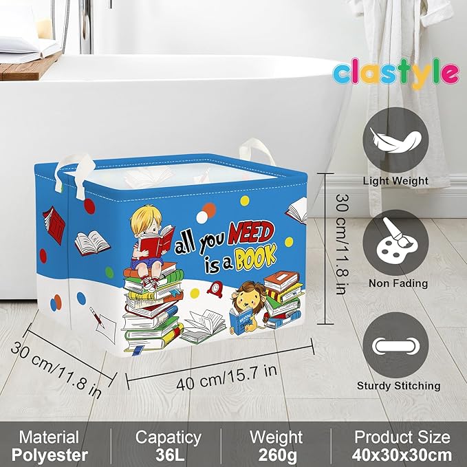 Clastyle Rectangular Animal Reading Book Basket for Kid Dr Quotes Back To School Classroom Kid Gifts Storage Nursery Room Decor Blue Baby Basket for Boys and Girls Cute Toy Storage Organizer Bin Box
