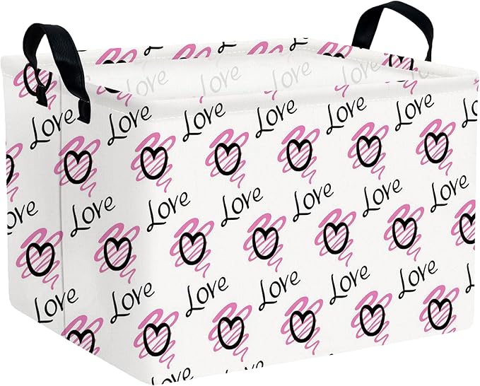 Large Valentine's Day Basket Heart Shaped Storage Bin for Gifts Collapsible Organizer Room Decor (Purple Wave Black Love)