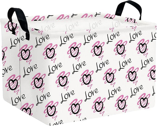 Large Valentine's Day Basket Heart Shaped Storage Bin for Gifts Collapsible Organizer Room Decor (Purple Wave Black Love)