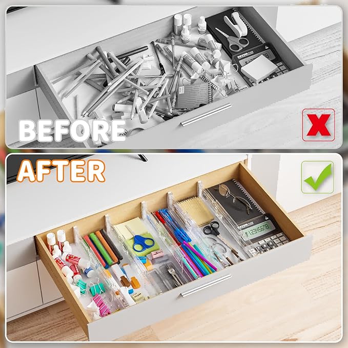 Yieach 5 Pack 3.2 Inch Shallow Acrylic Drawer Divider for Clothes -Expandable from 12.3-17''-Adjustable Dresser Drawer Divider for Baby Clothing,Underwear,Clear in Drawer Separators for Kitchen,Office