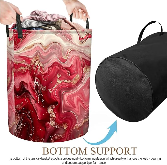 Pink Marble Print Laundry Hamper for Women Girls, Large Canvas Collapsible Organizer Storage Basket for Nursery,Office,Toy Organizer,Home,Decor - 19.7" X 15.7 "