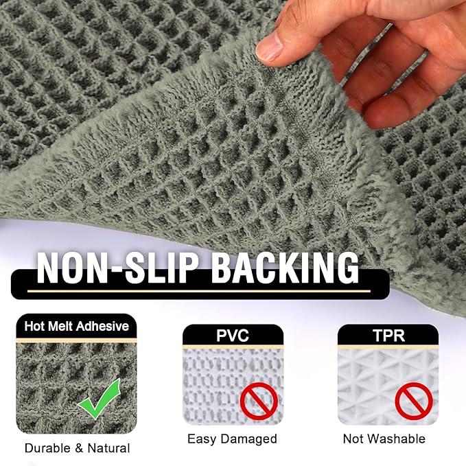 H.VERSAILTEX Waffle Bath Mat Super Absorbent Bathroom Mats Non Slip Bath Rugs for Bathroom Floor Machine Washable Ultra Soft Bathroom Rugs for Beside Tub, (32 x 20 Plus 24 x 17 - Inches, Smokey Olive)