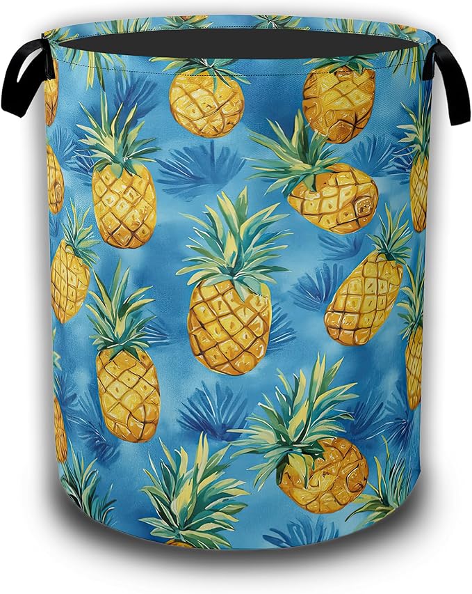 Tropical Hawaii Pineapple Laundry Basket, Laundry Hamper Waterproof Oxford Cloth Tote Collapsible,Clothes Storage Bucket Decorative Toy Organizer For Bathroom Bedroom 16" x 20.8"