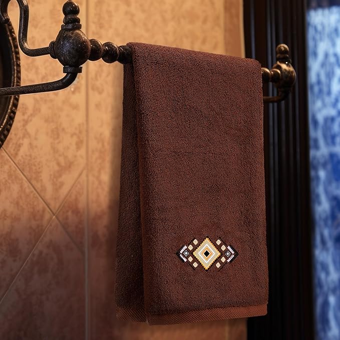 3 Pcs Western Aztec Hand Towels Southwestern Bathroom Decor Southwest Sunset Embroidered Rustic Boho Decorative Towels for Bathroom Kitchen Decor, 100% Cotton, 13.3 x 29.5''