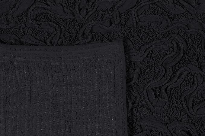 Home Weavers Bell Flower Collection 100% Cotton Tufted Bath Rugs, Extra Soft and Absorbent Bath Rugs, Non-Slip Bath Mats, Machine Washable, Bath Mats for Bathroom Floor and Tub, 20"x20" Contour, Black