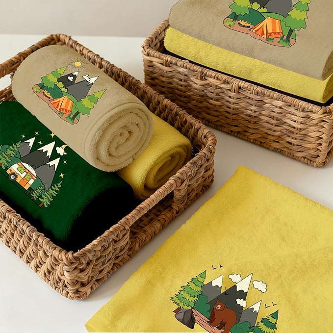 4 Pcs Camping Towels Camp Cotton Towel Set 29 x 13.3 Inch Camper Embroidered Towels Hand Kitchen Decorative Camping Bath Hand Towel Camper Bathroom Accessories Farmhouse Decor Housewarming Gift