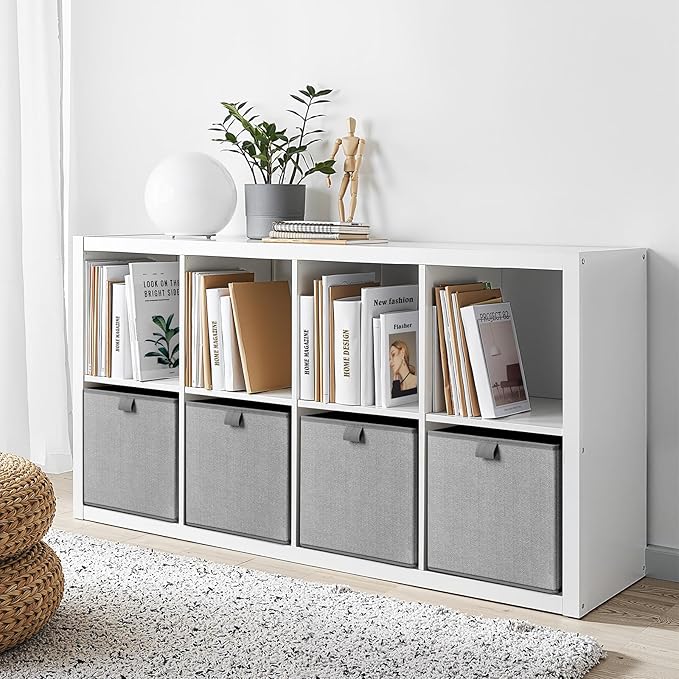 Storage Baskets, 11.8-Inch Woven Fabric Bins, Storage Cubes with Reinforced Handles, Organizer Bins for Closet Shelves, Foldable, for Toys, Clothes (2PCS/Grey-11.8*11.8*11.8inch)