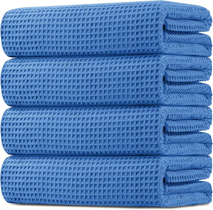 HOMEXCEL Blue Waffle Bath Towels 4 Pack, Premium Microfiber Bath Towels, Ultra Soft, Lightweight, Highly Absorbent Quick Dry Towel for Bathroom, Gym, Shower, Hotel and Spa, 30 x 60 Inch