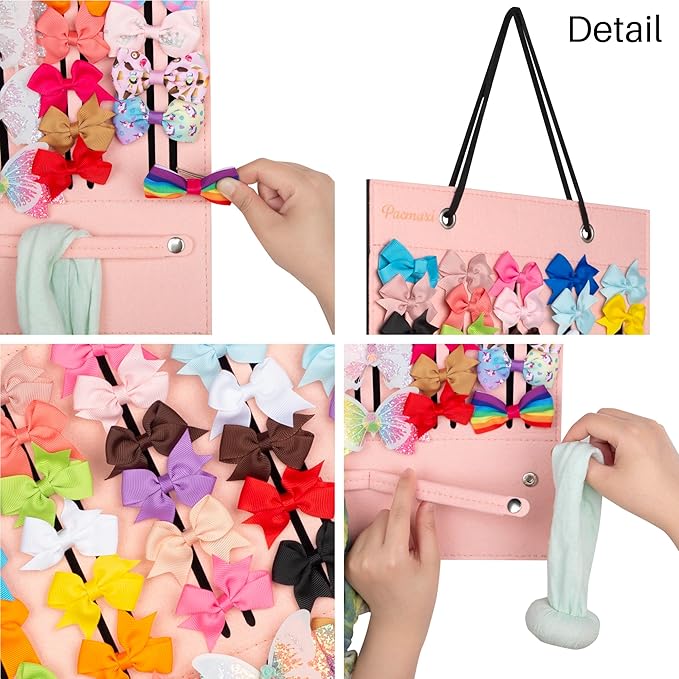 PACMAXI Baby Girl Hair Bows Holder, Hair Clips Storage Hanger For Ribbons, Hair Bows Organizer, Baby Hair Clip Storage Display Sturdy Stand, Wall Hanging for Girl Room (Pink, Small)