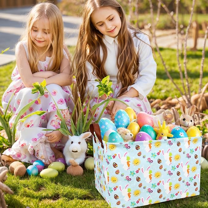 Easter Basket for Kid Large Empty Rectangular Cute Easter Gift Storage Basket Bunny Eggs Décor (Rabbit Butterfly Sun)