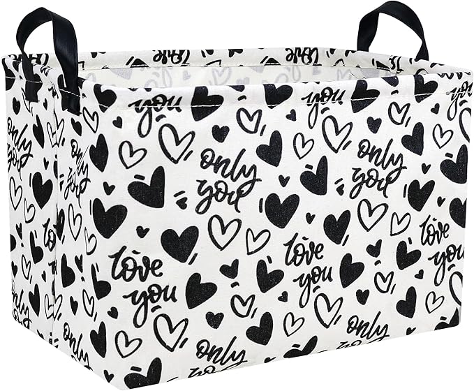 Large Valentine's Day Basket Heart Shaped Storage Bin for Gifts Collapsible Organizer Room Decor (Black Hollow Entity Love)