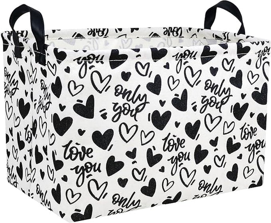 Large Valentine's Day Basket Heart Shaped Storage Bin for Gifts Collapsible Organizer Room Decor (Black Hollow Entity Love)